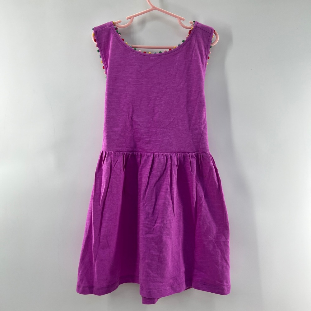Mini Boden Crossover Dress Girls 13-14Y Purple Pom-Pom Cotton Slub Summer Boho